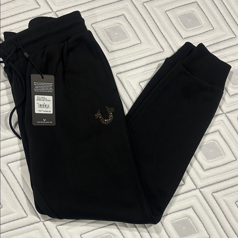 True Religion Black Sweatpants with Iconic Emblem New!
